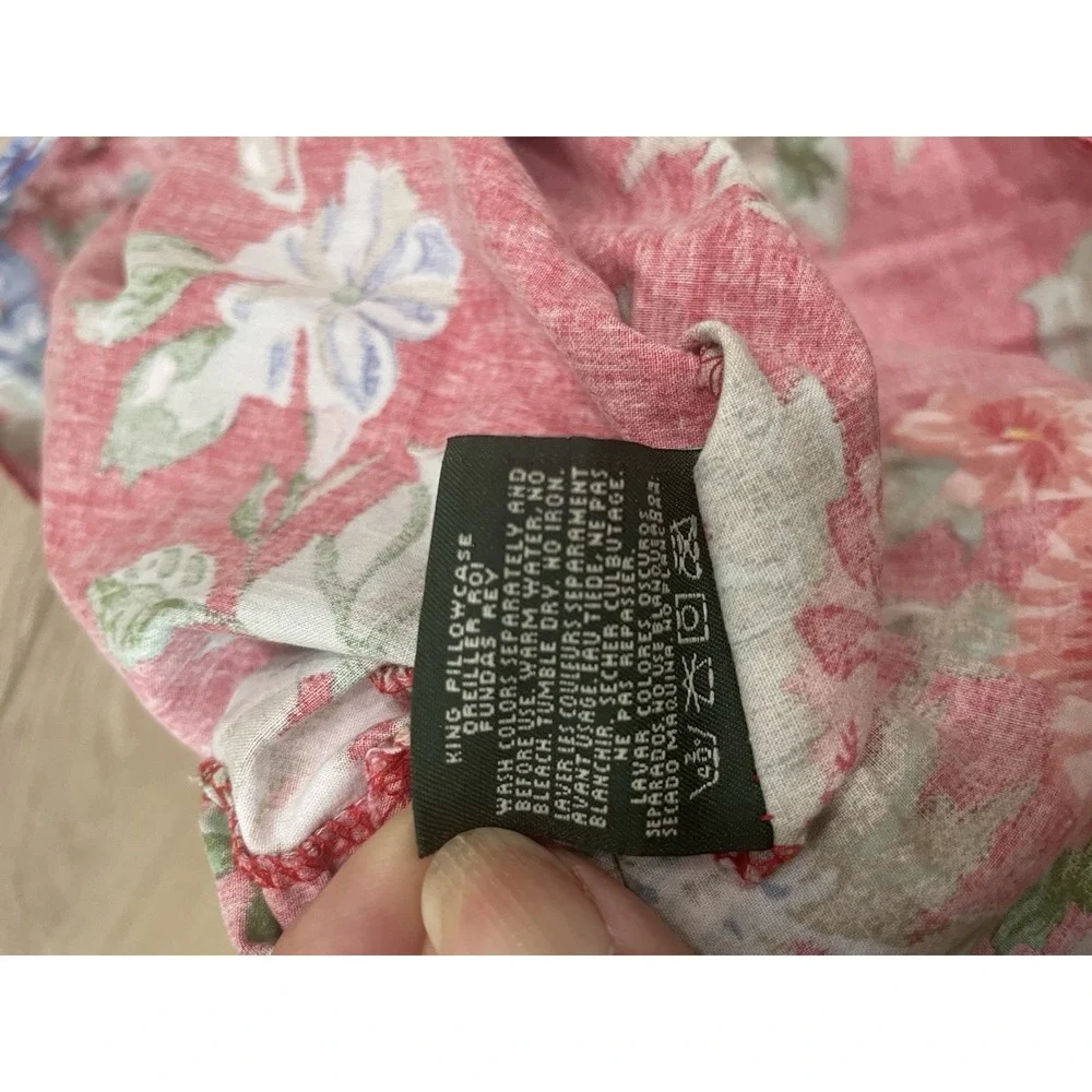 Vtg Ralph‎ Lauren  Beach House Fuchsia Floral Ruffled ONE KING Pillowcase